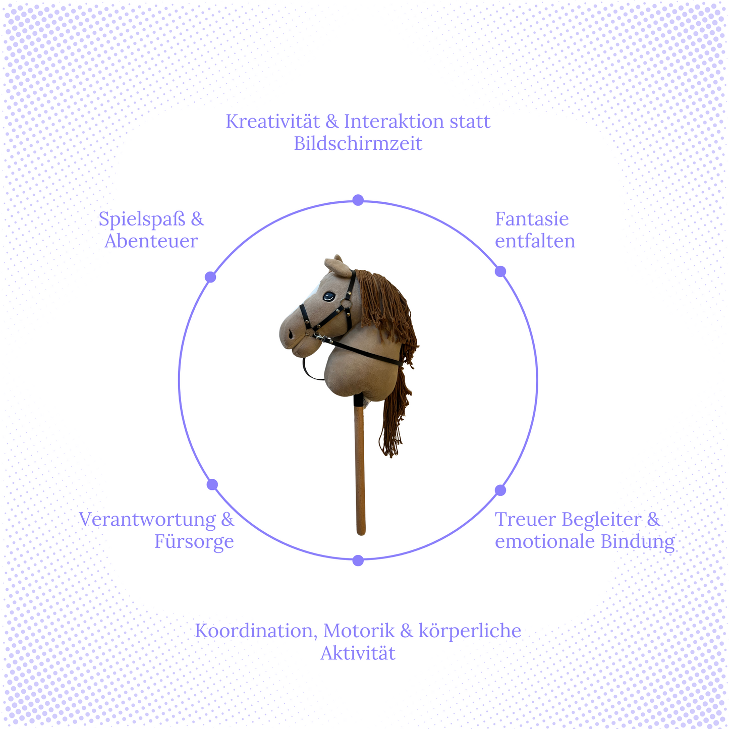 Hobby Horse Beige Größe A3 – Steckenpferd Kinder mit Halfter & Leine – fantasievolles Hobby Horse für Spielspaß & Bewegung