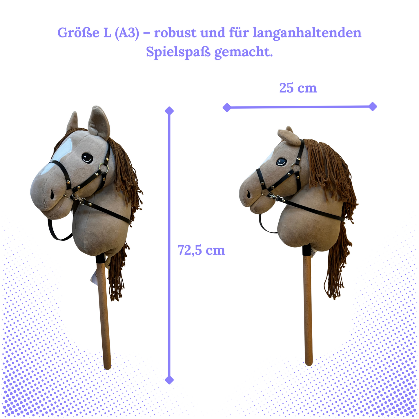 Hobby Horse Beige Größe A3 – Steckenpferd Kinder mit Halfter & Leine – fantasievolles Hobby Horse für Spielspaß & Bewegung