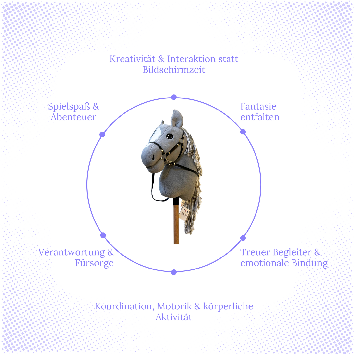 Hobby Horse Grau Größe A3 – Steckenpferd Kinder mit Halfter & Leine – hochwertiges Hobby Horse für Abenteuer & Kreativität