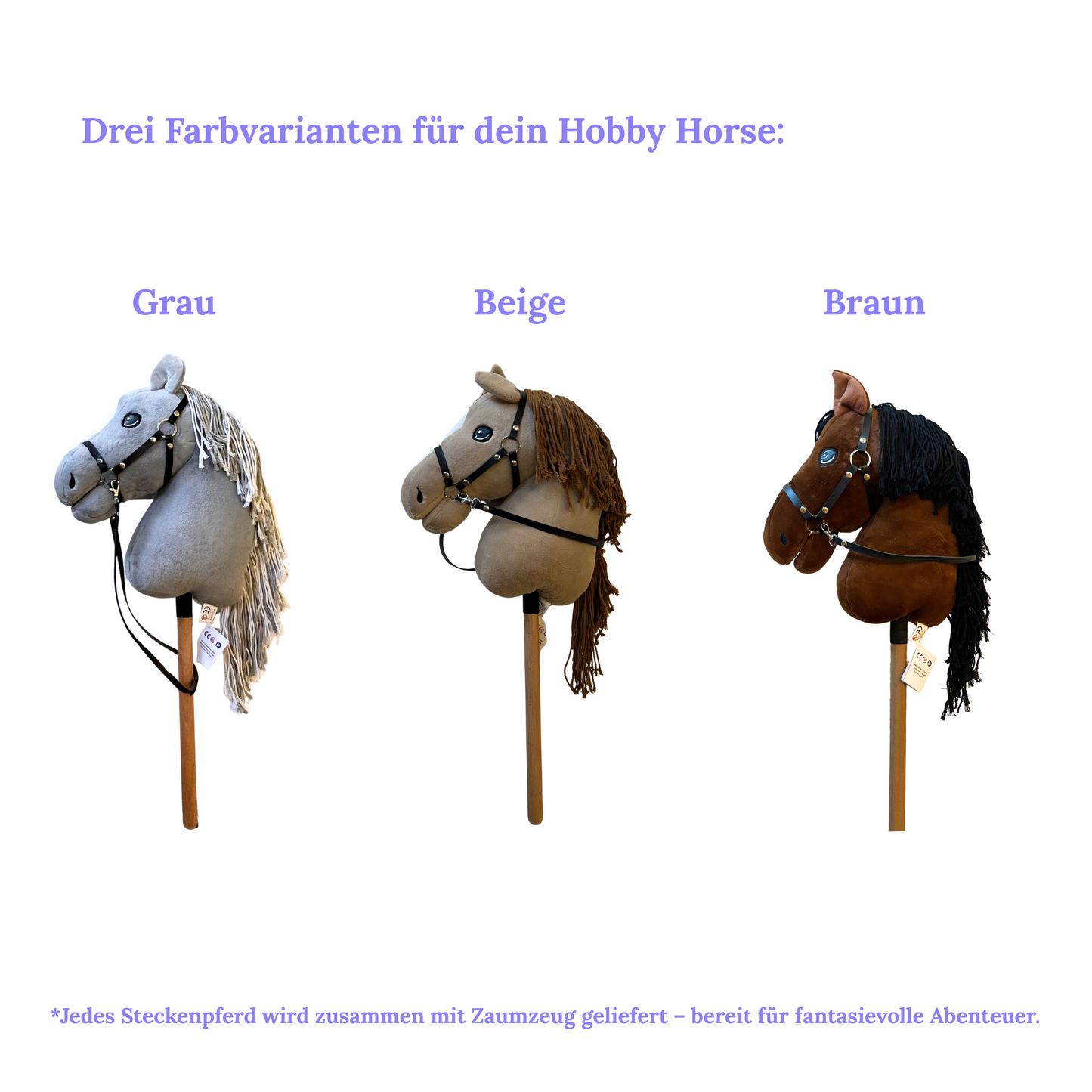Hobby Horse Beige Größe A3 – Steckenpferd Kinder mit Halfter & Leine – fantasievolles Hobby Horse für Spielspaß & Bewegung