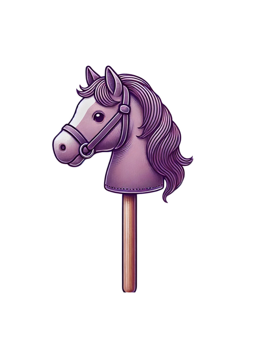 Illustration eines lilafarbenen Hobby Horsing Steckenpferds – Symbolbild für kreatives Reiten & kindliche Pferdeliebe
