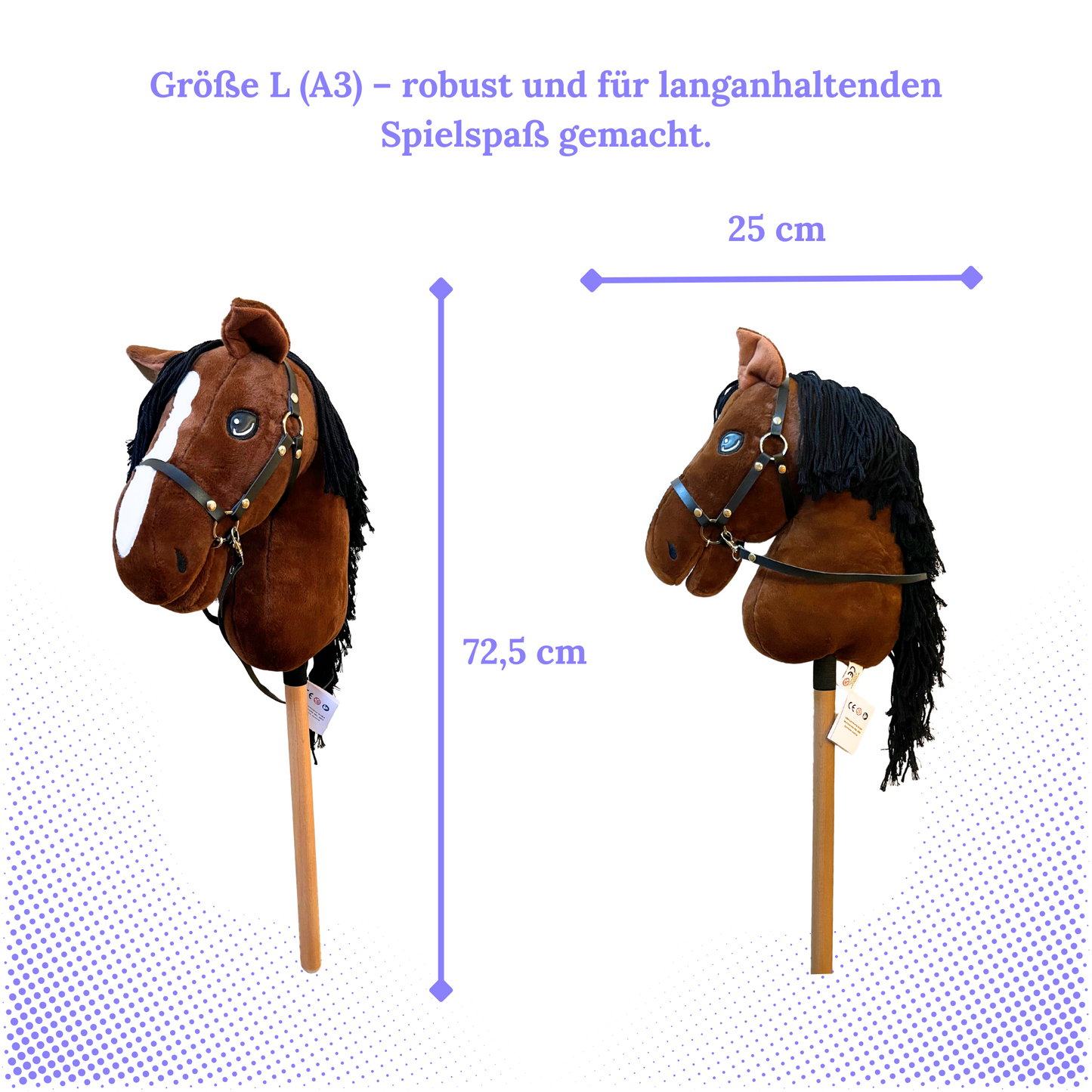 Hobby Horse Braun A3 – Steckenpferd Kinder mit Halfter & Leine, hochwertig verarbeitet