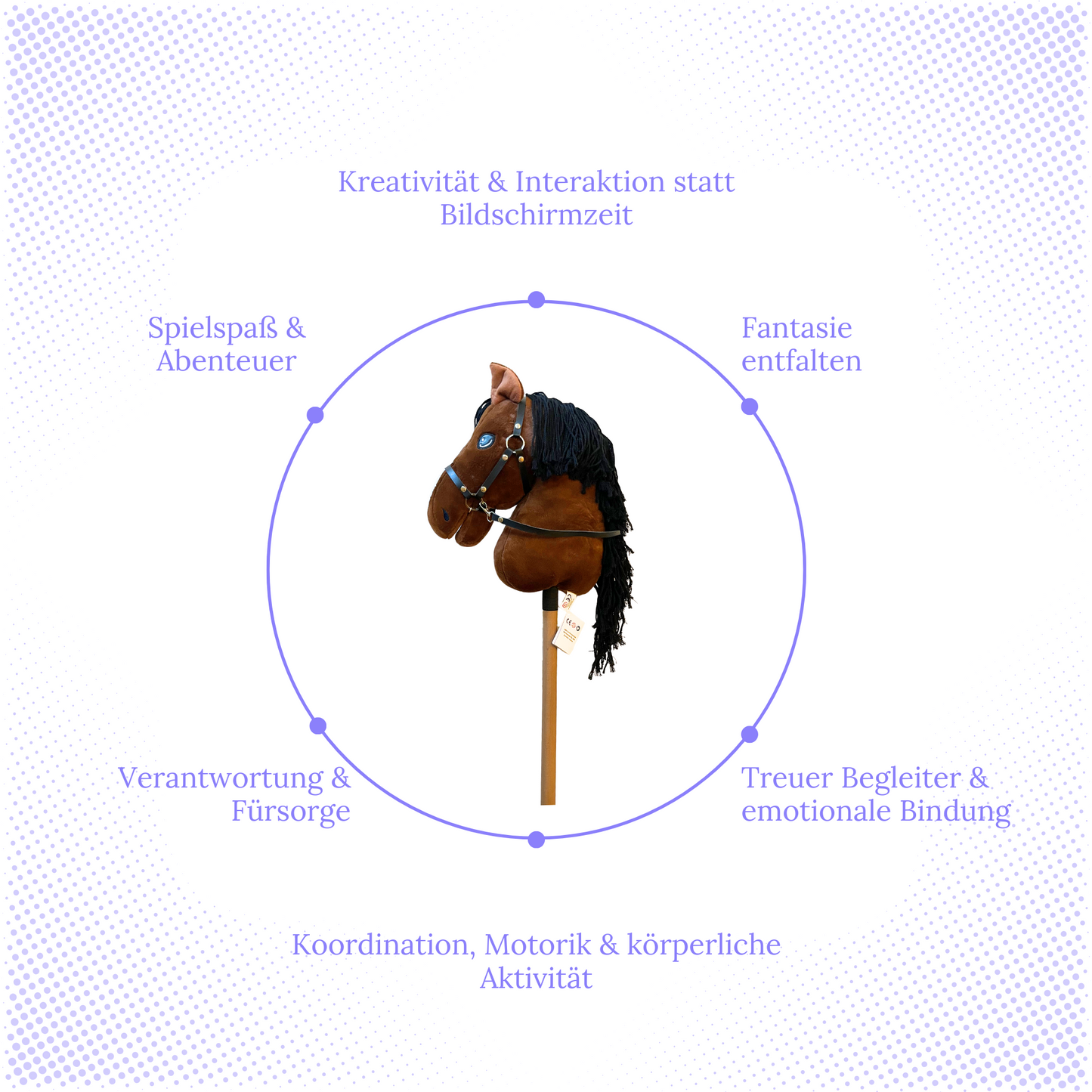 Hobby Horse Braun A3 – Steckenpferd Kinder mit Halfter & Leine, hochwertig verarbeitet
